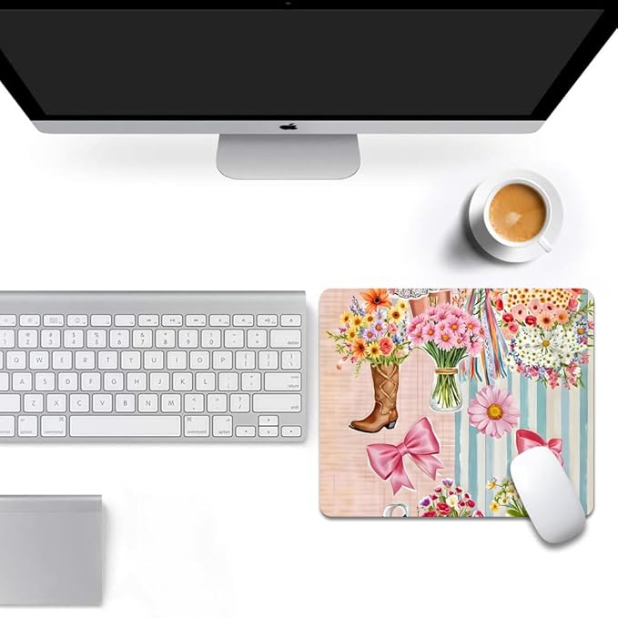 Pink Bow Ribbon Flower Boots Texture Mouse pad, Square Waterproof and Anti Slip Mouse pad for Office laptops