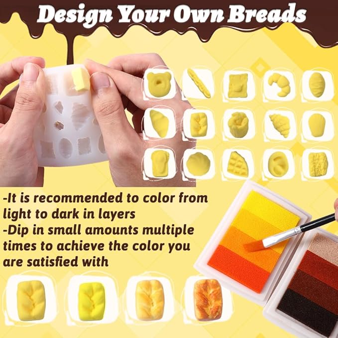 Cute Clay Craft for Girls Teens Adults ，Air Dry Clay Kit DIY Mini Food Bread Set for Dollhouse Play Food Toys Pretend Kitchen Stores Accessories Birthday Valentine Gifts Party Favors