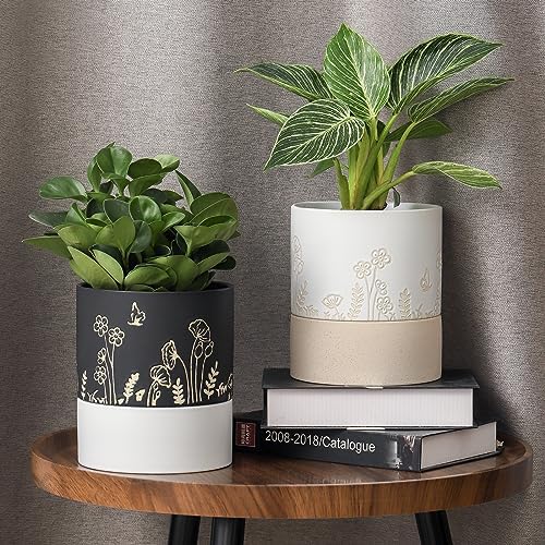 Nihow Self Watering Pots for Indoor Plants,6 Inch,Black,Hand Painting - Image 5