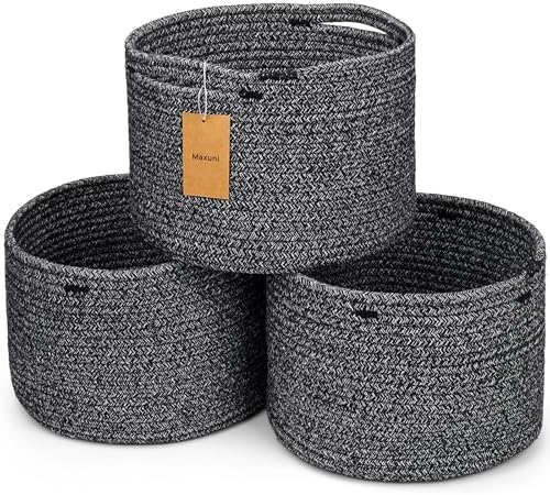 3 Pack Small Rope Storage Baskets, 9.82×9.82×7.1", Black by MaxuniTechLife
