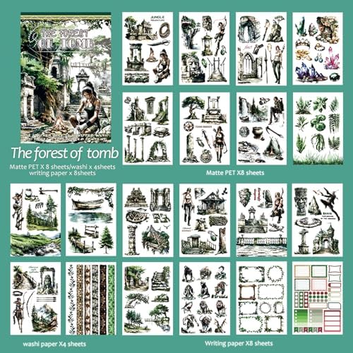 Snycler Sticker Book - 20 Sheets Vintage PET Stickers for Scrapbooking, Junk Journaling, Ephemera, and Decorative Crafts-The Forest of Tomb - Image 6