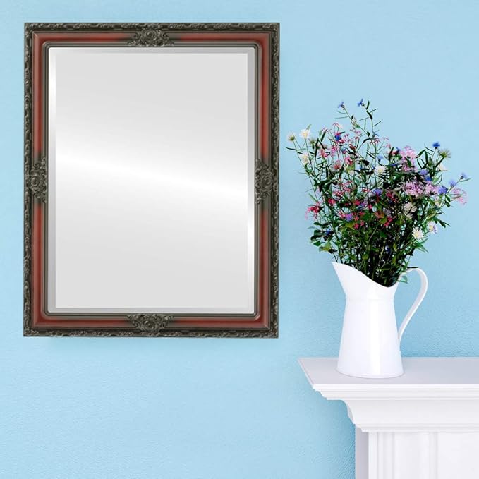 OVALCREST Rectangle Beveled Wall Mirror for Home Decor - Jefferson Style - Rosewood - 24x30 Outside Dimensions