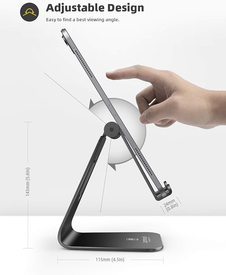 Lamicall Tablet Stand, Tablet Holder for Desk - Multi-Angle Adjustable Tablet Desktop Dock Cradle, Compatible with iPad Pro 11, 12.9, Air, Mini, Fire HD, Galaxy Tab, and Other 4-13" Tablets, Black