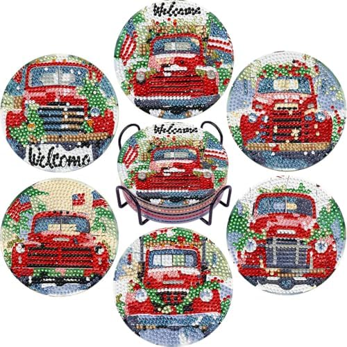 Leatrice 6 Pcs Christmas Truck Diamond Art Coasters Kits for Adults 4 in by Leatrice20240713