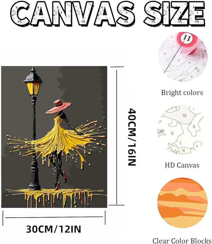 Mosaflare Paint by Numbers for Adults Beginner, Street Lamp Woman Dancer Adult Paint by Number Kits on Canvas, DIY Acrylic Oil Easy Painting by Numbers for Home Wall Decor 12X16 inch (Without Frame)