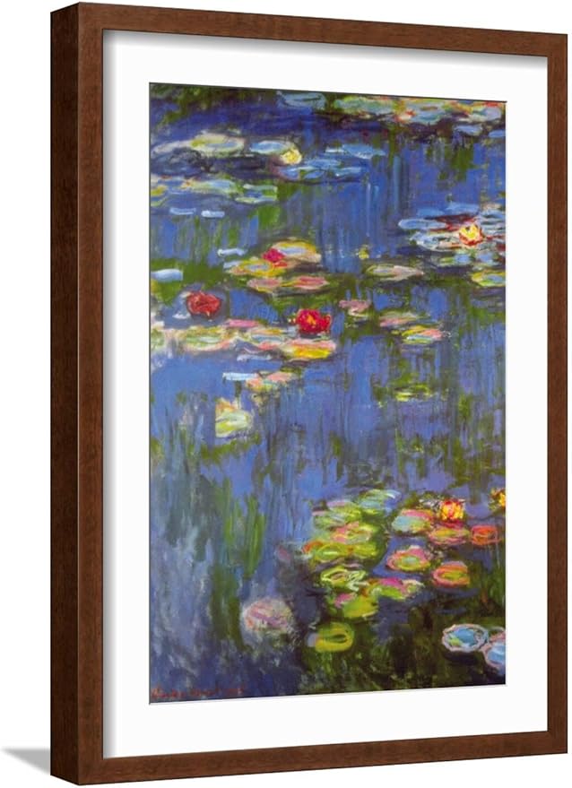 ART.COM Wall Art Print Water Lilies No. 3 on Brown Frame by Claude Monet, 17" x 23"