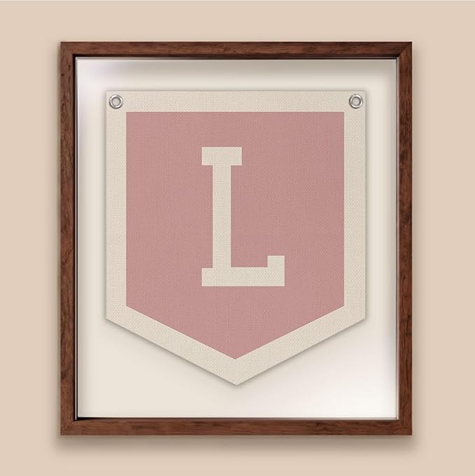 Lacama Baby Shower Decor Gifts, Pink Initial Personalized Preppy Banner, Baby Girl Nursery Decor, Initial Pennant，Vintage Room Decor Toddler Room Bedroom Playroom Front Door Birthday Gift(L)