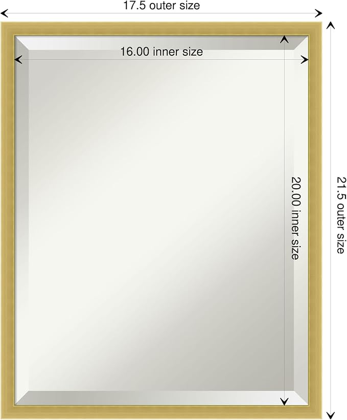 Amanti Art Gold Wall Mirror 21x17 Svelte Polished Gold Rectangle Bathroom Mirror for Wall Decor Living Room, Small Modern Wood Frame, Hangs Horizonally and Vertically, Bathroom Decor, Beveled Edge