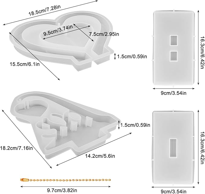 2 Set Large 3D Photo Frame Resin Molds, Love Heart Epoxy Resin Molds DIY Personalised Picture Frame Silicone Molds for Art Craft Home Decor Wedding Gifts, White