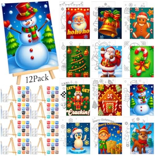 Zhanmai 72 Pcs 12 Sets Sip and Paint Kit Pre Drawn Canvas for Painting 8" x 10" Paint Party Canvas Painting Pre Printed Canvases for Party Favor DIY Adult's Date Night (Vivid Lively) by Zhanmai