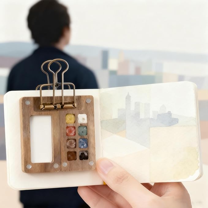 Mini Watercolor Travel Set,Portable Travel Water Color Kit With 12/24 Color Paints,Includes Picture Book & Mini Palette & Brushes,For Painters Artists Students (15)