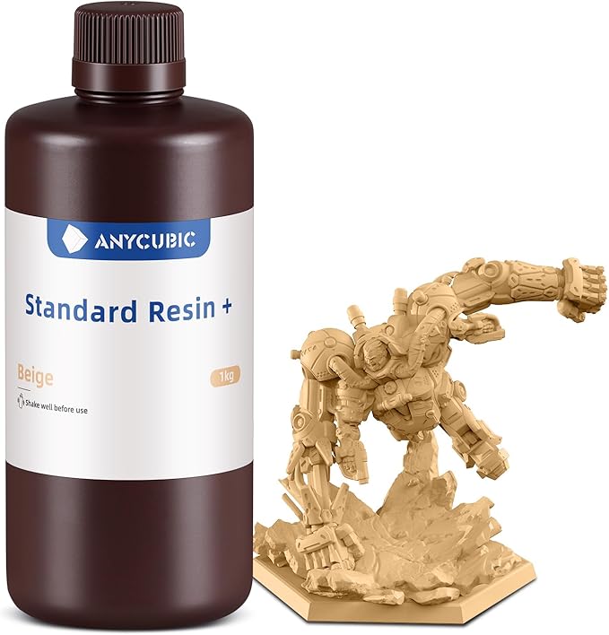 ANYCUBIC Standard 3D Printer Resin Plus, 405nm SLA Fast UV-Curing Resin, High Precision & Rapid Photopolymer for 8K/14K/16K Capable LCD/DLP/SLA 3D Printing (Beige, 1000g)