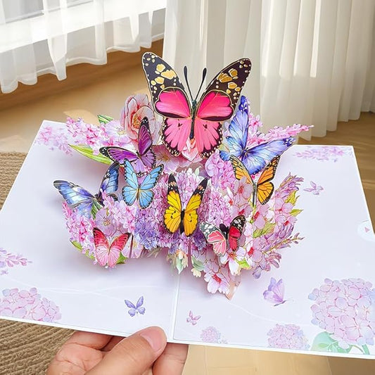 3D Bouquet Butterflys Pop Up Mothers Day Card, Teacher Appreciation Card, Handmade Flowers Box Greeting Cards with Note and Envelope for New Year Anniversary