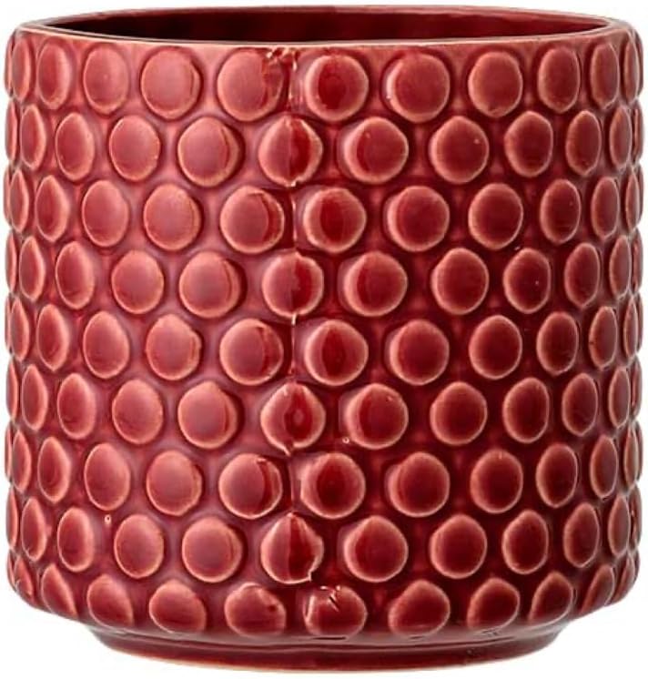 Nordring Stoneware Flower Pot – 5’’ Red Planter with Polka Dots – Modern Ceramic Pot with Crackle Glaze – No Drainage Holes – Holds 4’’ Indoor Plant by Nordring