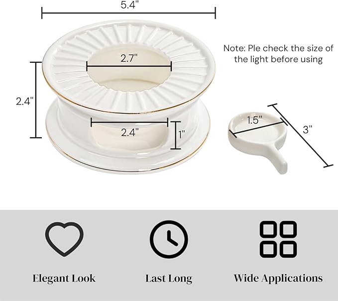 Ceramic Teapot Warmer, Gold Rim Teapot Heater with Tealight Holder, White Porcelain Tea Kettle Holder Warming Base for Heating Coffee, Milk, Water, Soup