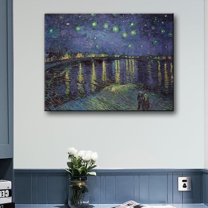 msspart Vincent Van Gogh Starry Night Over The Rhone Canvas Wall Art, Famous Painting Reproduction Landscape Pictures Artwork Print for Home Decoration - 12"x16"