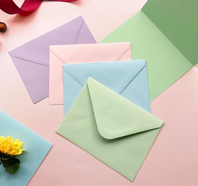 50 Pack Blank cards and envelopes,A7Self-Adhesive Envelopes with aestheticsFold Cards 5x7 for Wedding, GreetingCards, Baby Shower, Letter Mailing.(Dreamy Pastel Tones)