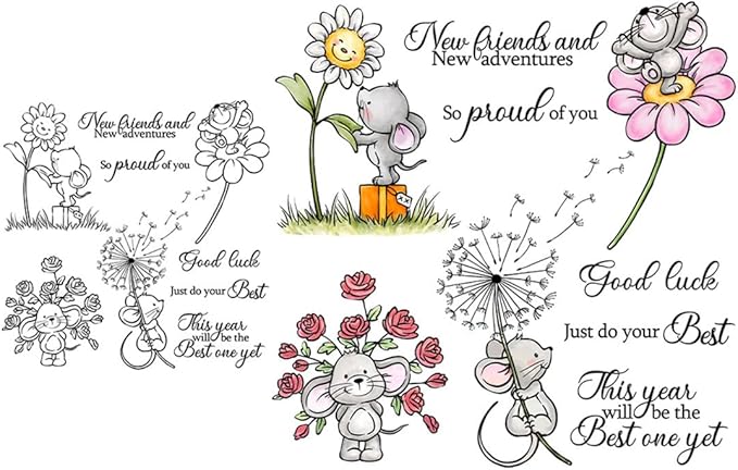 Dandelion Trunk Mouse Stamps and Cutting Dies for Card Making DIY Transparent Silicone Clear Stamp and Metal Die Cuts Sets for Scrapbooking Paper Greeting Cards Decor Seals Craft Supplies