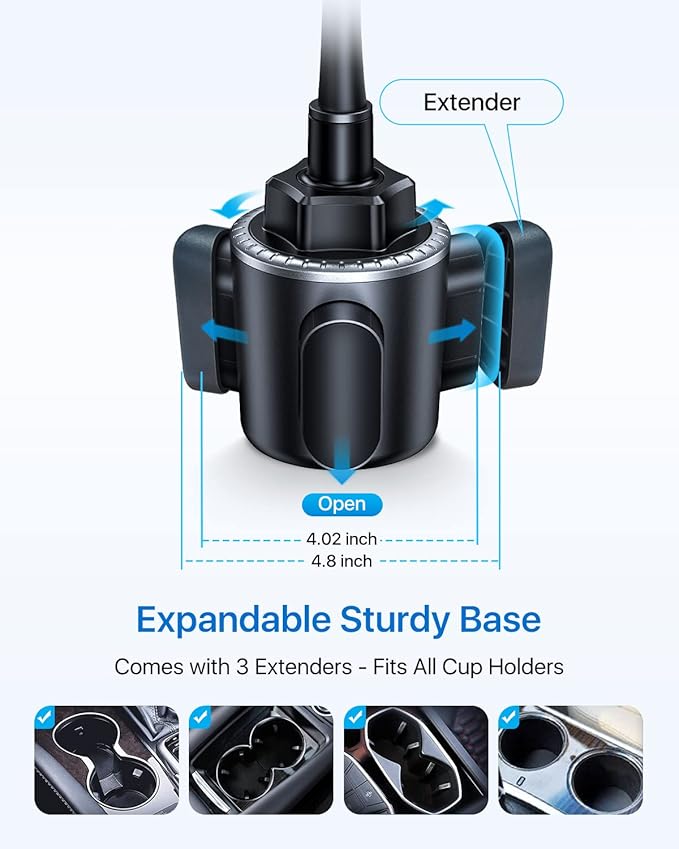 andobil Military-Grade Cup Phone Holder for Car/Truck, [2025 Enhanced] 13" 360° Adjustable Gooseneck w/Anti-Shake Car Mount, Universal Car Phone Holder for iPhone/Samsung/Pixel All 4.0-7.0" Devices
