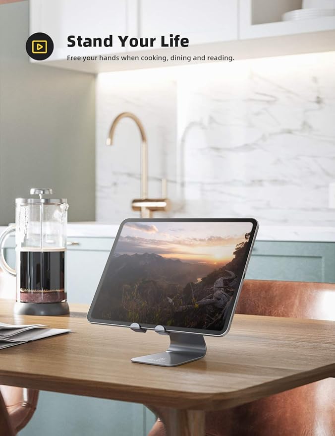Lamicall Tablet Stand, Tablet Holder for Desk - Multi-Angle Adjustable Tablet Desktop Dock Cradle, Compatible with iPad Pro 11, 12.9, Air, Mini, Fire HD, Galaxy Tab, and Other 4-13" Tablets, Gray