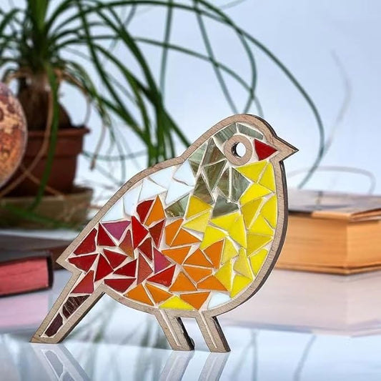 TATREBCRE DIY Mosaic Kit for Adults & Kids – Feather, Bird, Cat & Heart Designs – Christmas Gift Arts and Crafts Kit with Grout & Tools – Easy Mosaic Craft for Beginners (Yellow Bird)