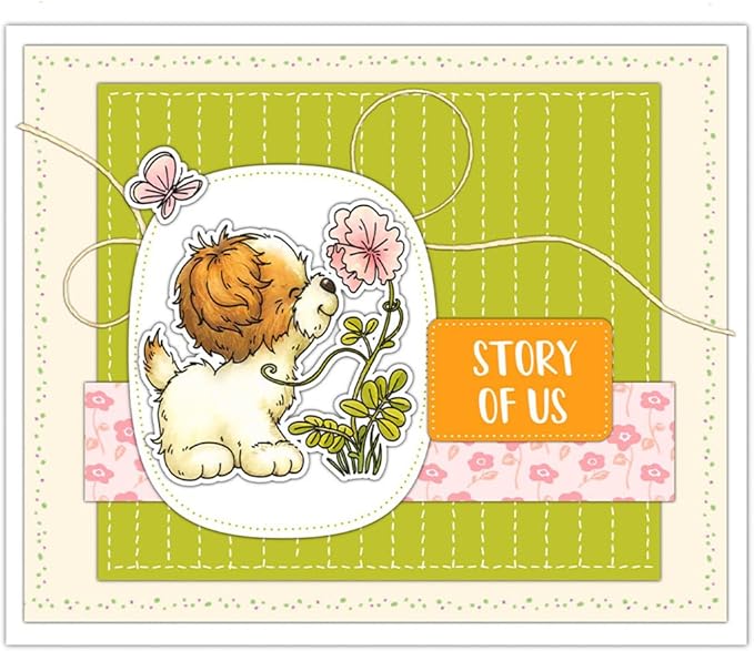 Playing Dog Flowers Stamps and Cutting Dies for Card Making DIY Transparent Silicone Clear Stamp and Metal Die Cuts Sets for Scrapbooking Paper Greeting Cards Decor Seals Craft Supplies
