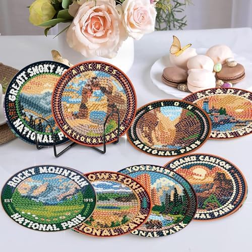 8 Pcs National park Diamond Art Coasters Kits,Diamond Painting Coasters ﻿ ﻿ - Image 3