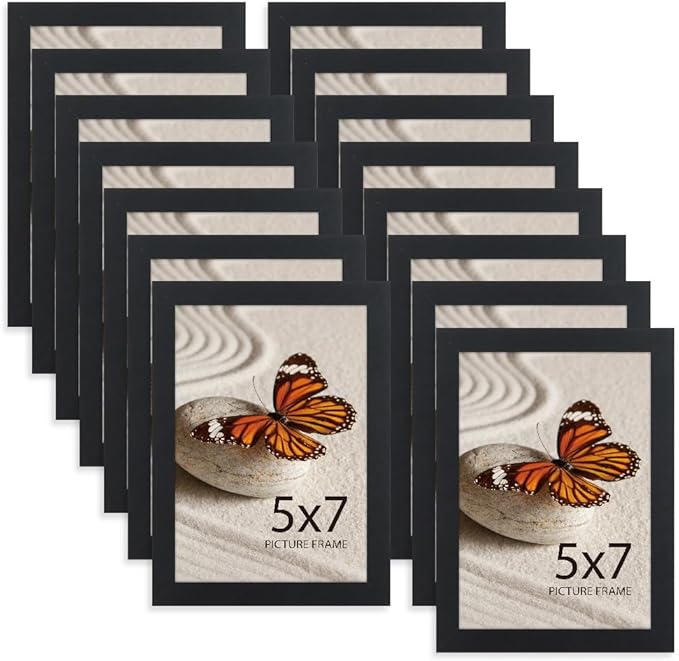 Memory Island 5x7 Photo Frames for Wall and Tabletop Display, 5 by 7 Black Picture Frames with HD Plexiglass, Set of 15
