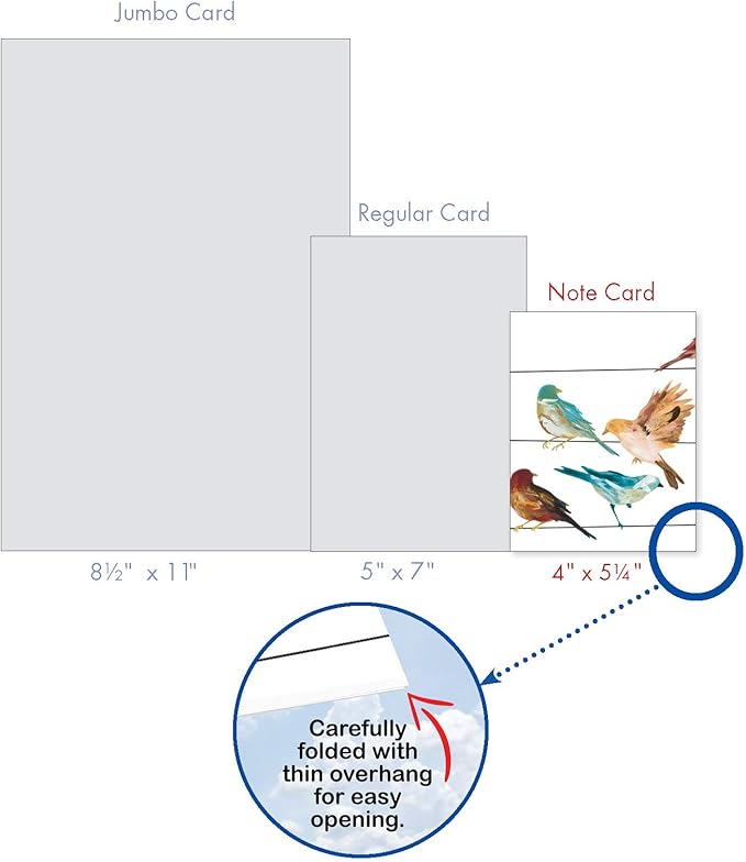 The Best Card Company - 10 Bird Note Cards Blank (4 x 5.12 Inch) - All Occasion Cards with Envelopes, Boxed Set - High Wire Birds M3318