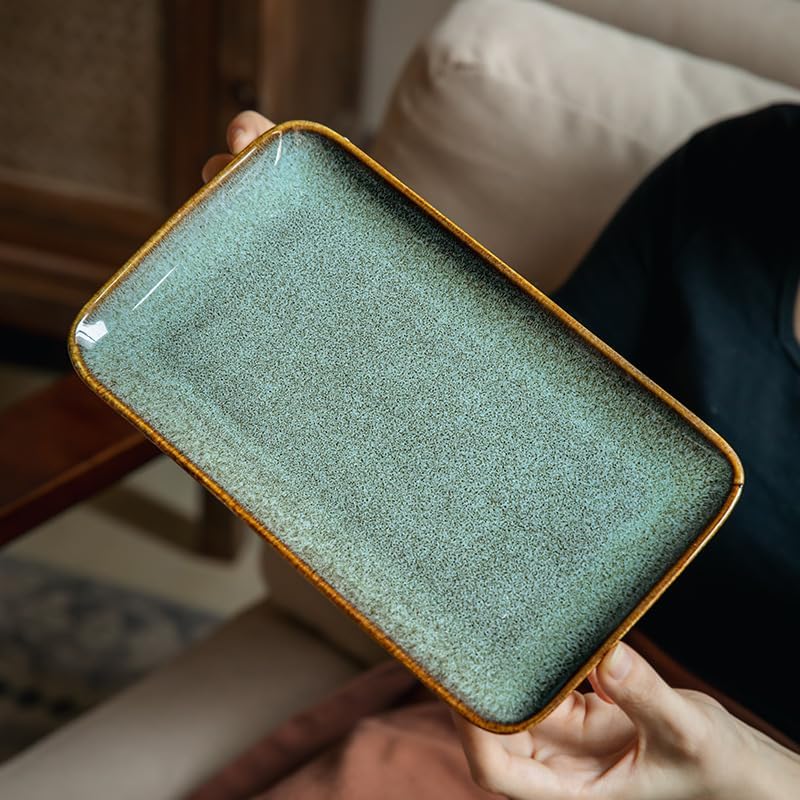 Unique Glazed Green Ceramic Tray,10 Inch Rectangular Serving Platter - Image 7