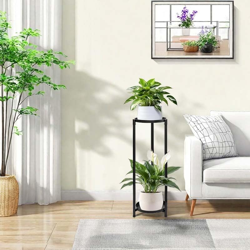 Plant Stand Indoor Outdoor, 24 Inch 2 Tier Metal Plant Stand, Black - Image 3