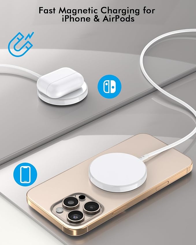 [Apple MFi Certified]iPhone Magnetic Charger,6FT 2Pack Apple Wireless Charger Pad 15W Mag Safe Fast Charging iPhone Flat for iPhoneAir/17 Pro Max/16 Pro Max/15Pro/14/13/12 Series,AirPods3/2/Pro3/Pro 2
