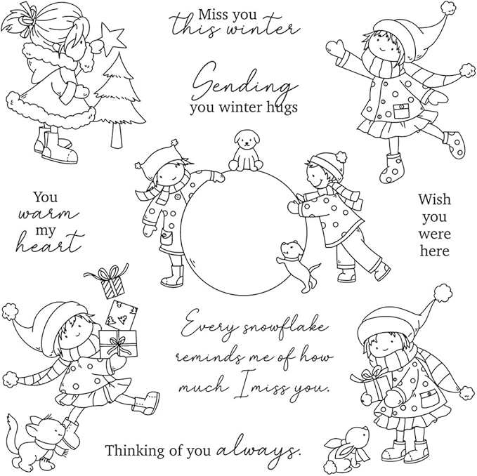 Christmas Children Stamps and Cutting Dies for Card Making DIY Transparent Silicone Clear Stamp and Metal Die Cuts Sets for Scrapbooking Paper Greeting Cards Decor Seals Craft Supplies