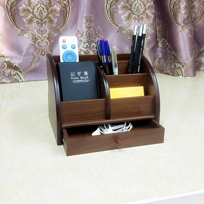 Desk organizer wood remote control holder with long drawer Office stationery storage and sorting organizer household small sundries storage box HeBen1025