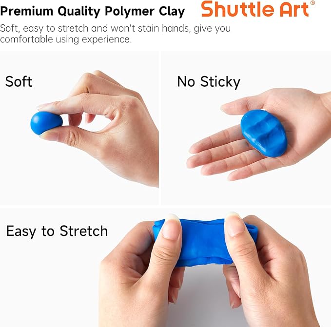 Shuttle Art Polymer Clay Kit, 60 Colors Oven Bake Clay for Kids, 19 Sculpting Tools, 16 Accessories, Non-Sticky, Non-Toxic DIY Crafts for Kids Adults