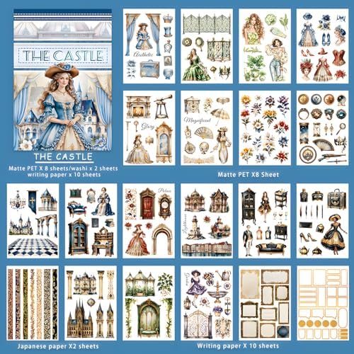Snycler Sticker Book - 20 Sheets Vintage PET Stickers for Scrapbooking, Junk Journaling, Ephemera, and Decorative Crafts-The Castle - Image 6