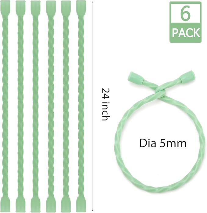 Gesipor 6 PCS 24-Inch Silicone Cable Ties Dia 5mm Reusable Steel-Core Rubber Twist Ties Bendable Cable Ties for Bundling and Holding, All Purpose Cord Tie for Indoor and Outdoor (Green)