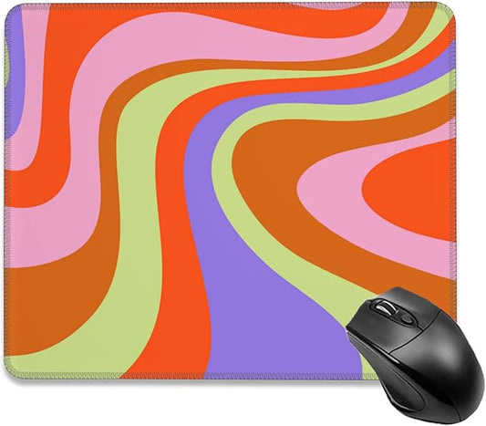 Mouse Pad, Retro Groovy 60s Colored Waves Mouse Pads for Desk,Waterproof Anti-Slip Rubber Gaming Mouse pad with Stitched Edges for Gaming Office Laptop Computer Men Women