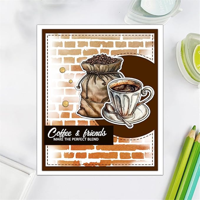 Coffee Beans Cup Stamps and Cutting Dies for Card Making DIY Transparent Silicone Clear Stamp and Metal Die Cuts Sets for Scrapbooking Paper Greeting Cards Decor Seals Craft Supplies