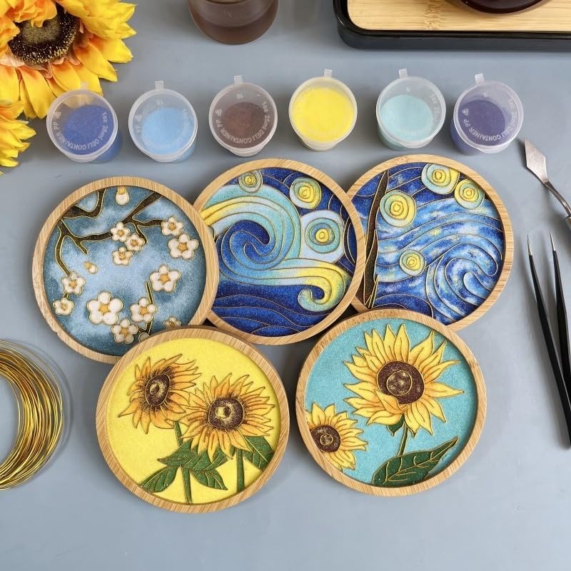 DIY Coaster Craft Kits, Cloisonne Filigree Enamel Art Painting Crafts Coasters Starter Kit, DIY Craft Coasters Supplies for Adults, Hobby for Adults Women Elderly, Handmade Home Decor Gifts - Image 4