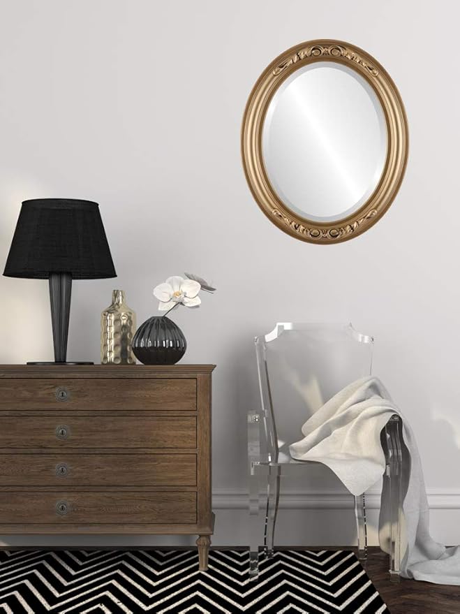OVALCREST Oval Beveled Wall Mirror for Home Decor - Florence Style - Desert Gold - 34" x 28"