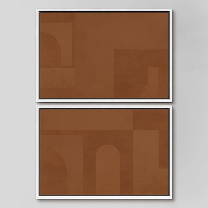 SIGNWIN Framed Canvas Print Wall Art Set Mid-Century Brown Polygon Landscape Abstract Shapes Digital Art Modern Art Decorative Minimalism Vintage for Living Room, Bedroom, Office - 16"x24"x2 White