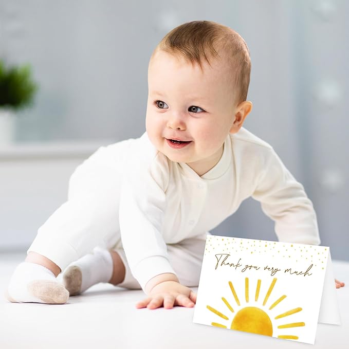 Whaline 30 Pack Baby Shower Thank You Cards with Envelopes Stickers Boho Sun Greeting Cards Sunshine Blank Note Card for Baby Shower Birthday Wedding Party Supplies, 4 x 6 Inch