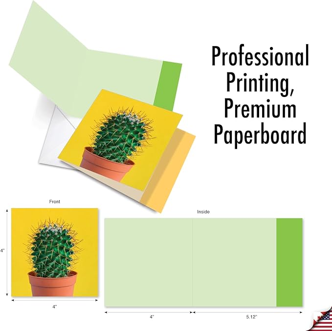 The Best Card Company - 10 Blank Note Cards with Envelopes (4 x 5.12 Inch) - Bulk All Occasion Cards Boxed - Colorful Cacti AMQ6139OCB-B1x10-NB