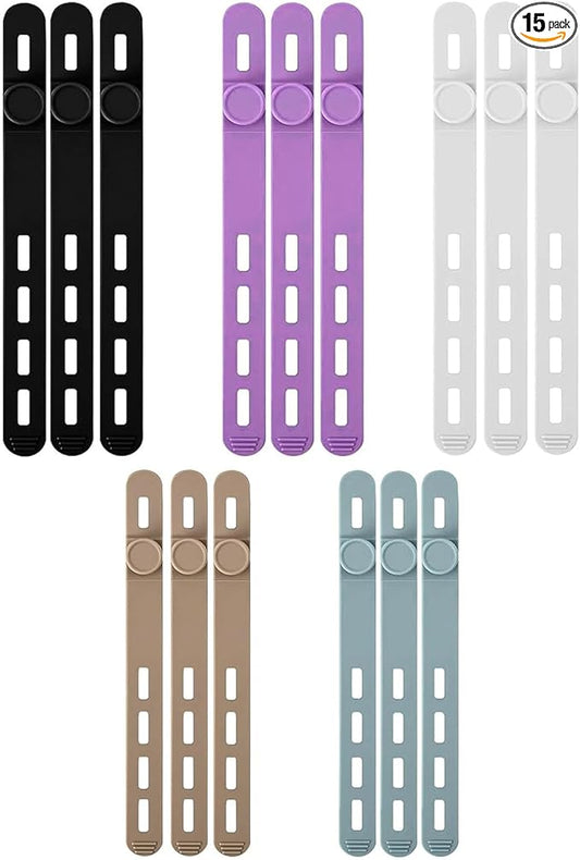 15 Pcs Silicone Cable Ties, Reusable Cord Organizers for Charger Cables, Hair Dryer, Home Office Desk, Flexible Cord Wraps for Electrical Wires Management