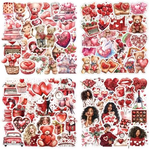 200 Pcs Valentines Day Heart Stickers for Journals Cards Gift Wrapping Scrapbooks DIY Crafts, Heart Stickers,Pink Red Love Theme Premium Craft Supplies by JUNKJWBZ%7CPeelStickInspir