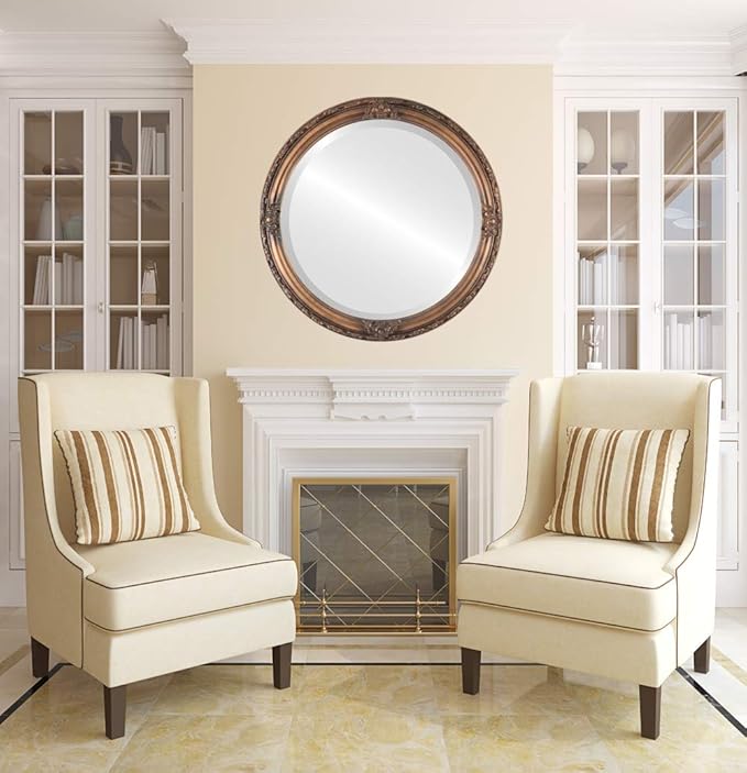 OVALCREST Round Beveled Wall Mirror for Home Decor - Jefferson Style - Sunset Gold - 16x16 Outside Dimensions