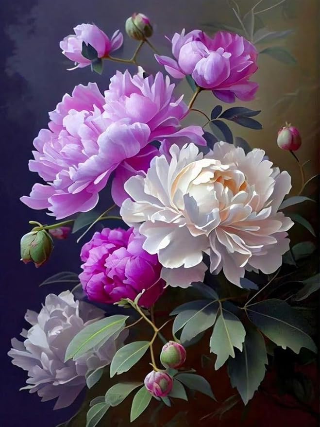 NWQZBYHT Flowers Diamond Art Kits for Adults,Peony 5D Diamond Painting Kits for Beginner,DIY Round Full Drill Diamond Dots,Flowers Gem Painting kit for Adults Crafts Home Wall Decor 12x16 Inch
