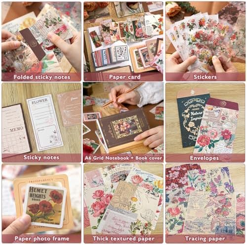 Scrapbooking Supplies Kit, A6 Grid Notebook, Vintage Junk Journaling Kit - Image 5