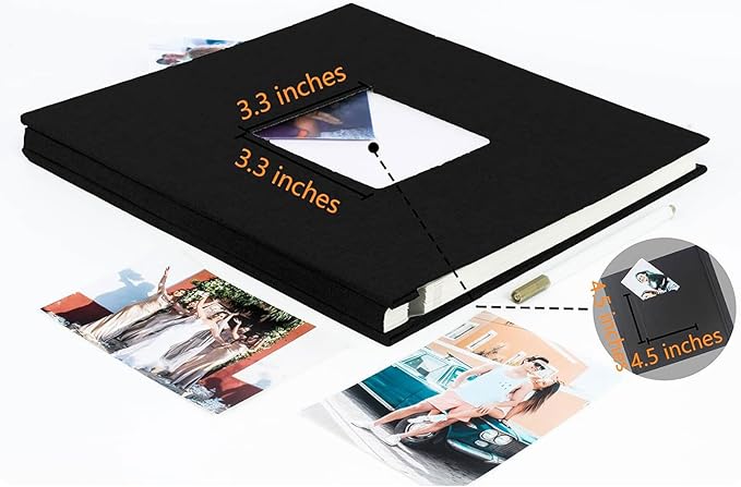 Photo Album Self Adhesive Pages for 4x6 5x7 8x10 Pictures Magnetic Scrapbook Photo Albums with Sticky Pages Books with A Metallic Pen for Baby Wedding Family 11x10.6 Black 40 Pages